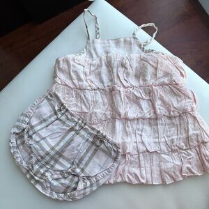 Baby kid set Dress + pants 3/6 months adjustable strapless Burberry pink white